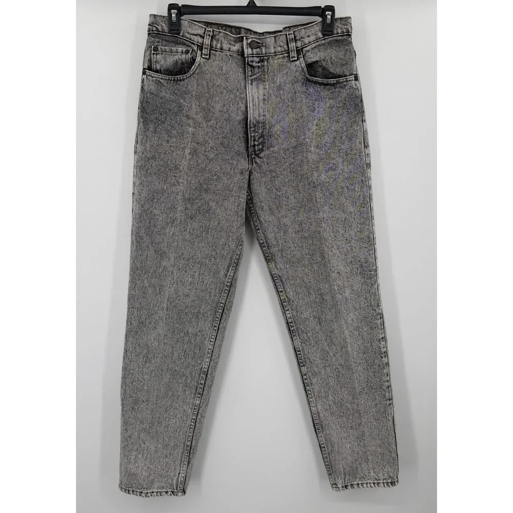 Vintage Levis 550 Relaxed Fit Tapered Leg Grey Acid Wash Jeans USA Made 36x32